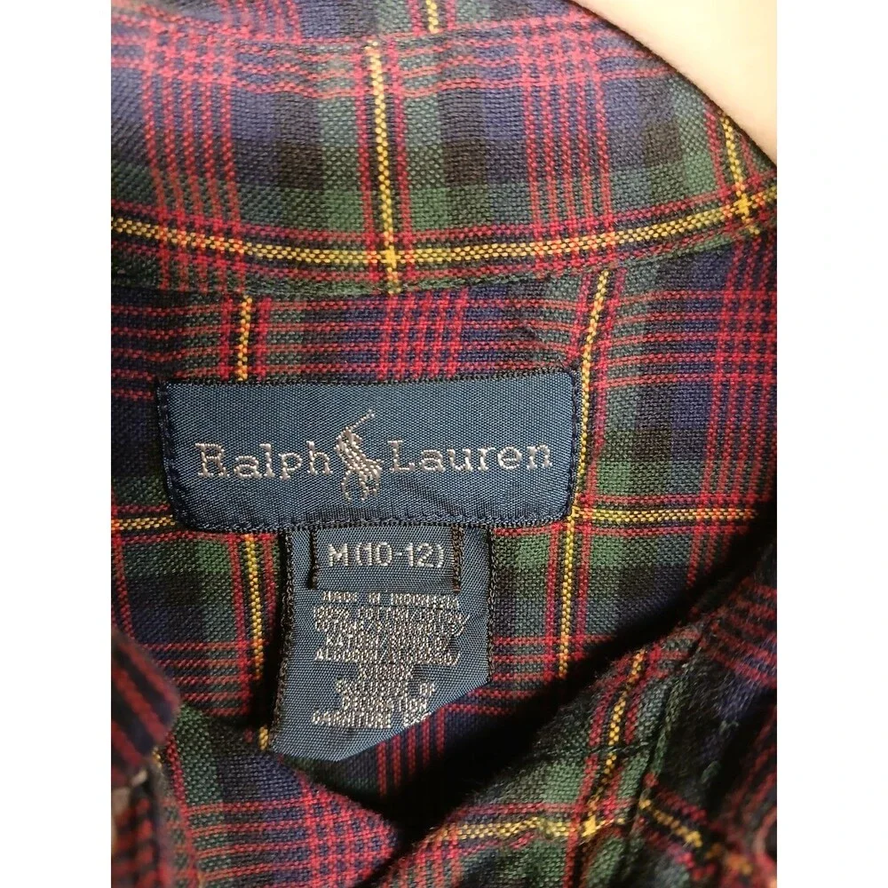 Ralph Lauren Boys Red Plaid Button Up Shirt Size 10-12 Classic Holiday Preppy